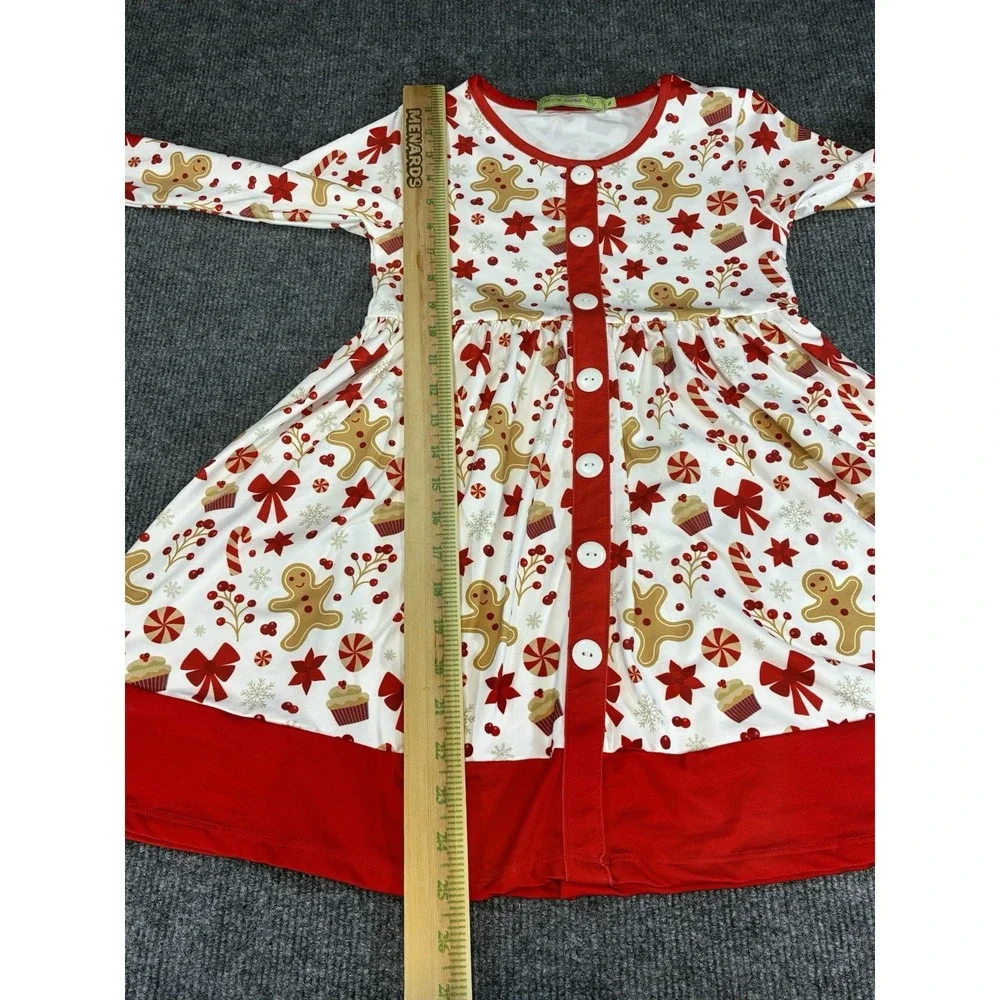 Millie Loves Lily Girls Size 6 Christmas Red White Gingerbread Long Sleeve Dress